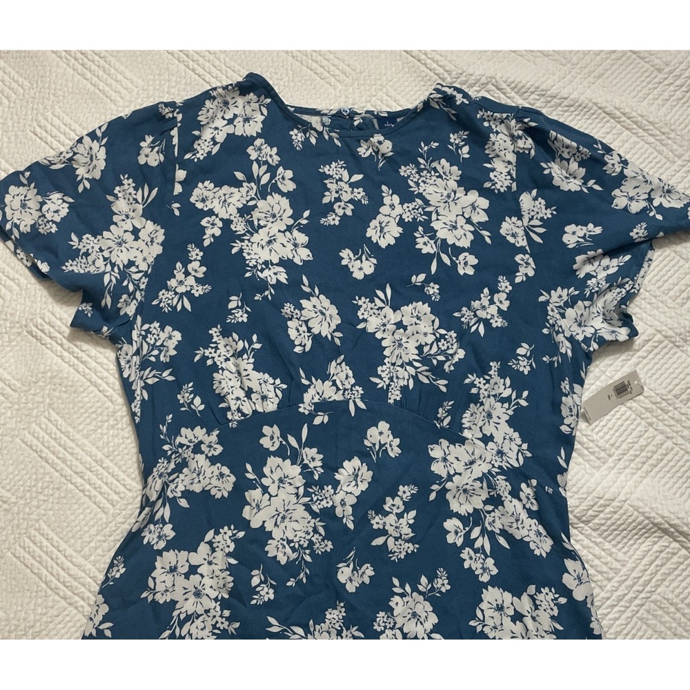 Old Navy Women's Dress Tall Large NWT Floral Blue Short Sleeve Office Sundress - Picture 2 of 11